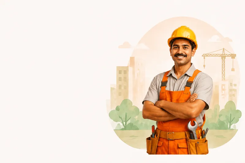 Kamgaar — a local plumber and mason listed on a map, available for hire in India